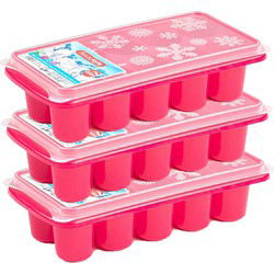 4x stuks Trays met dikke ronde blokken ijsblokjes/ijsklontjes vormpjes 10 vakjes kunststof roze - IJsblokjesvormen