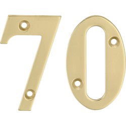 AMIG Huisnummer 70 - massief messing - 10cm - incl. bijpassende schroeven - gepolijst - goudkleur - Huisnummers