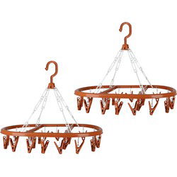 Urban Living Wasgoed droogcarrousel/droogmolen - 2x - 20 clips/knijpers - terra - kunststof - 30 x 42 cm - Hangdroogrek