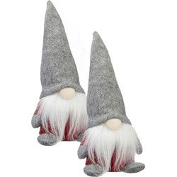 2x stuks pluche gnome/dwerg decoratie poppen/knuffels met grijze muts 18 cm - Kerstman pop