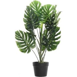 Groene Monstera gatenplant kunstplanten 80 cm met zwarte pot - Kunstplanten