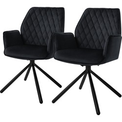 Eetkamerstoel set van 2 draaibaar met rugleuning en armleuningen zwart Keukenstoel met microvezel fluwelen bekleding ML design