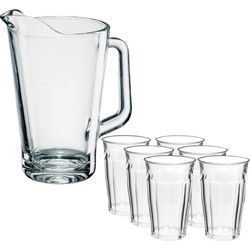 Glazen karaf/schenkkan van 1,5 liter met 6x stuks drinkglazen/waterglazen 360 ml - Waterkannen