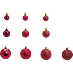 G. Wurm Kerstballen - set 50x st - bordeaux rood- 3,4,6 cm - kunststof - Kerstbal