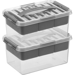 2x Kunststof stapelbare opbergbak met vakken 6 liter 30 x 20 x 14 cm - Opbergbox