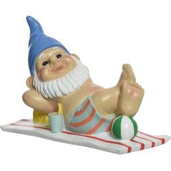 Decoris Tuinkabouter zonnende man - kunststeen - H18 cm - grappig/ondeugend - Tuinbeelden