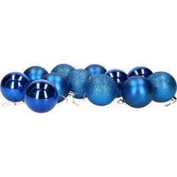 Gerim Kerstballen - 12 stuks - blauw - kunststof - mat/glans/glitter - D6 cm - Kerstbal