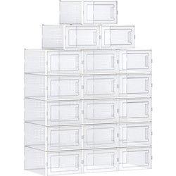 Set van 18 stapelbare transparante plastic schoenendozen