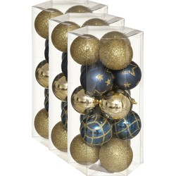 45x stuks kerstballen mix goud/blauw gedecoreerd kunststof 5 cm - Kerstbal