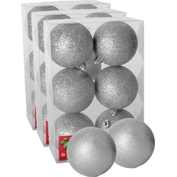 18x stuks kerstballen zilver glitters kunststof 8 cm - Kerstbal