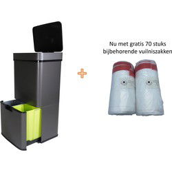 4cookz® Prullenbak Afvalscheiding incl 70st vuilniszakken - Mat Grijs