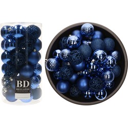74x stuks kunststof kerstballen kobalt blauw 6 cm glans/mat/glitter mix - Kerstbal