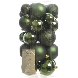 2 stuks - Kerstbal plastic glans-mat-glitter assorted Dennen groen