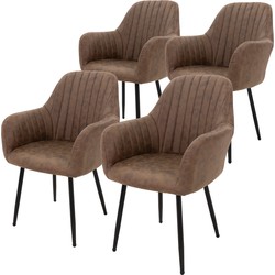 Set van 2 eetkamerstoelen met rugleuning & armleuningen 2x bruin in kunstleer met metalen poten ML design