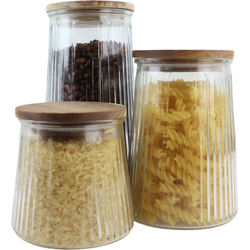 OTIX Voorraadpotten - Glas - met Deksel - Snoeppotten - Set van 3 -  Voedselopbergers - Koffiepads Bewaarbus - Acacia Wood - Diverse Maten - SIRIUS