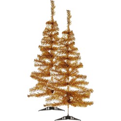 2x stuks kleine gouden kerstbomen van 90 cm - Kunstkerstboom