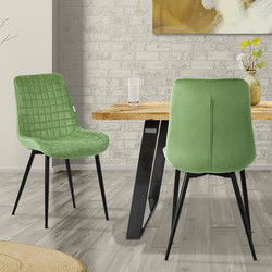 Eetkamerstoel set van 2 salie met fluwelen bekleding en stalen poten Keukenstoel met rugleuning ML design