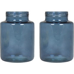 Set van 2x bloemenvazen - blauw/transparant glas - H25 x D17 cm - Vazen