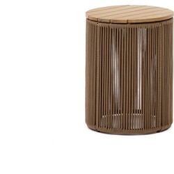 Kave Home - Bijzettafel Dandara van staal, beige touw en massief acaciahout Ø40 cm FSC 100%.