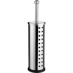 Toiletborstel/WC-borstel in houder met lekbak RVS zilver 39 cm - Toiletborstels
