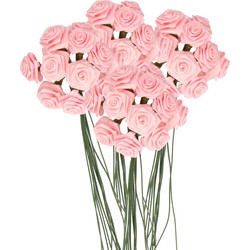 Roze roosjes van satijn 12 cm 48 stuks - Kunstbloemen
