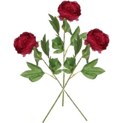 Set van 3x stuks mica donker roze kunst pioen roos/rozen kunstbloemen 76 cm decoratie - Kunstbloemen