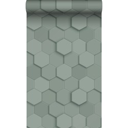 Origin Wallcoverings eco-texture vliesbehang 3d hexagon motief vergrijsd groen - 0,53 x 10,05 m - 347851