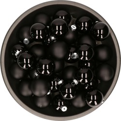 Kerstballen set van glas 36x stuks zwart mat en glans 6 cm - Kerstbal