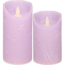 Anna Collection LED kaarsen - 2x stuks - lila paars - 12,5 en 15 cm - LED kaarsen