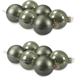 12x stuks glazen kerstballen graniet groen 8 cm mat/glans - Kerstbal