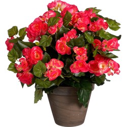 Mica Decorations Begonia Kunstplant in Bloempot Stan - H37 x Ø36 cm - Donkerroze