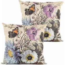 Anna's collection buitenkussen bloem - 2x - wit - 45 x 45 cm - Sierkussens