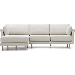 Kave Home - Gilma parel 3-zitsbank chenille links/rechts chaise longue met natuurlijke poten 261 cm