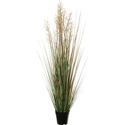 Louis Maes Quality kunstplant - Siergras met bes - groen/bruin - H120 cm - in pot - Kunstplanten