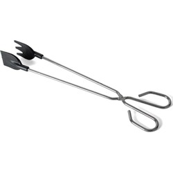 Barbecuetang/vleestang RVS zilver/zwart met vork/lepel kartelrand 35 cm - Barbecue tangen