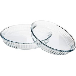 Ovenschaal set 2x stuks rond - Transparant - Glas - 26 en 32 cm - Ovenschalen