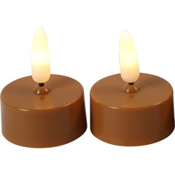 Countryfield LED kaarsjes theelichtjes - 2x stuks - cognac bruin - warm wit - LED kaarsen