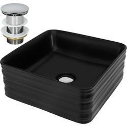 Wastafel incl. zilveren waste zonder overloop 39x39x15 cm zwart keramiek ML design