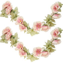 Chaks Rozen bloemenslinger - 2x - kunstplant/bloem - oud roze - 220 cm - Kunstplanten