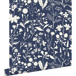 ESTAhome behang veldbloemen donkerblauw - 50 x 900 cm - 139441