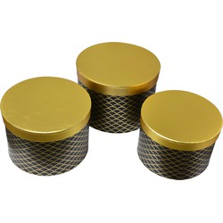 Clayre & Eef Opbergdoos Set van 3 Ø 25x17 / Ø 23x16 / Ø 21x14 cm Goudkleurig Zwart Karton Rond