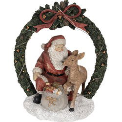Clayre & Eef Kerstdecoratie met LED-verlichting Kerstman 23 cm Rood Polyresin