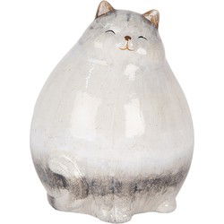 Clayre & Eef Decoratie Beeld Kat Grijs Keramiek