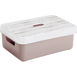 Sunware Opbergbox/mand - oudroze - 9 liter - met deksel hout kleur - Opbergbox
