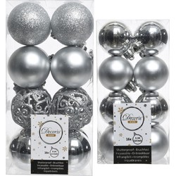 Kerstversiering kunststof kerstballen zilver 4-6 cm pakket van 32x stuks - Kerstbal