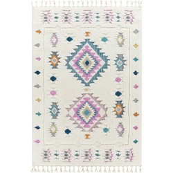 Hoogpolig Shaggy Boho Tapijt PUKYU - Meerkleurig/Wit - 160x213 cm