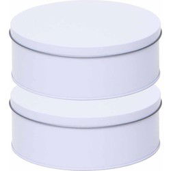 Rond koekblik opbergblik - 2x - wit - 18 x 7 cm - Snoeptrommel - Voorraadblikken