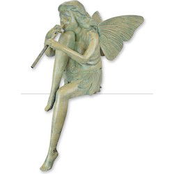 A BRONZE SCULPTURE OF A SEATED FAIRY PLAYING FLUTE