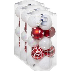 45x stuks kerstballen mix wit/rood gedecoreerd kunststof 5 cm - Kerstbal