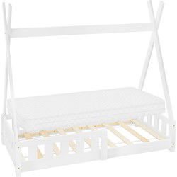 Kinderbed Tipi 70x140 cm wit gemaakt van dennenhout incl. matras H-10cm uitvalbescherming en lattenbodem ML-Design